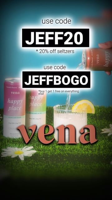 Instagram post by @jljefflewis for Vena CBD. Caption reads: Go to your happy place with @VenaCBD 😎 Use code....