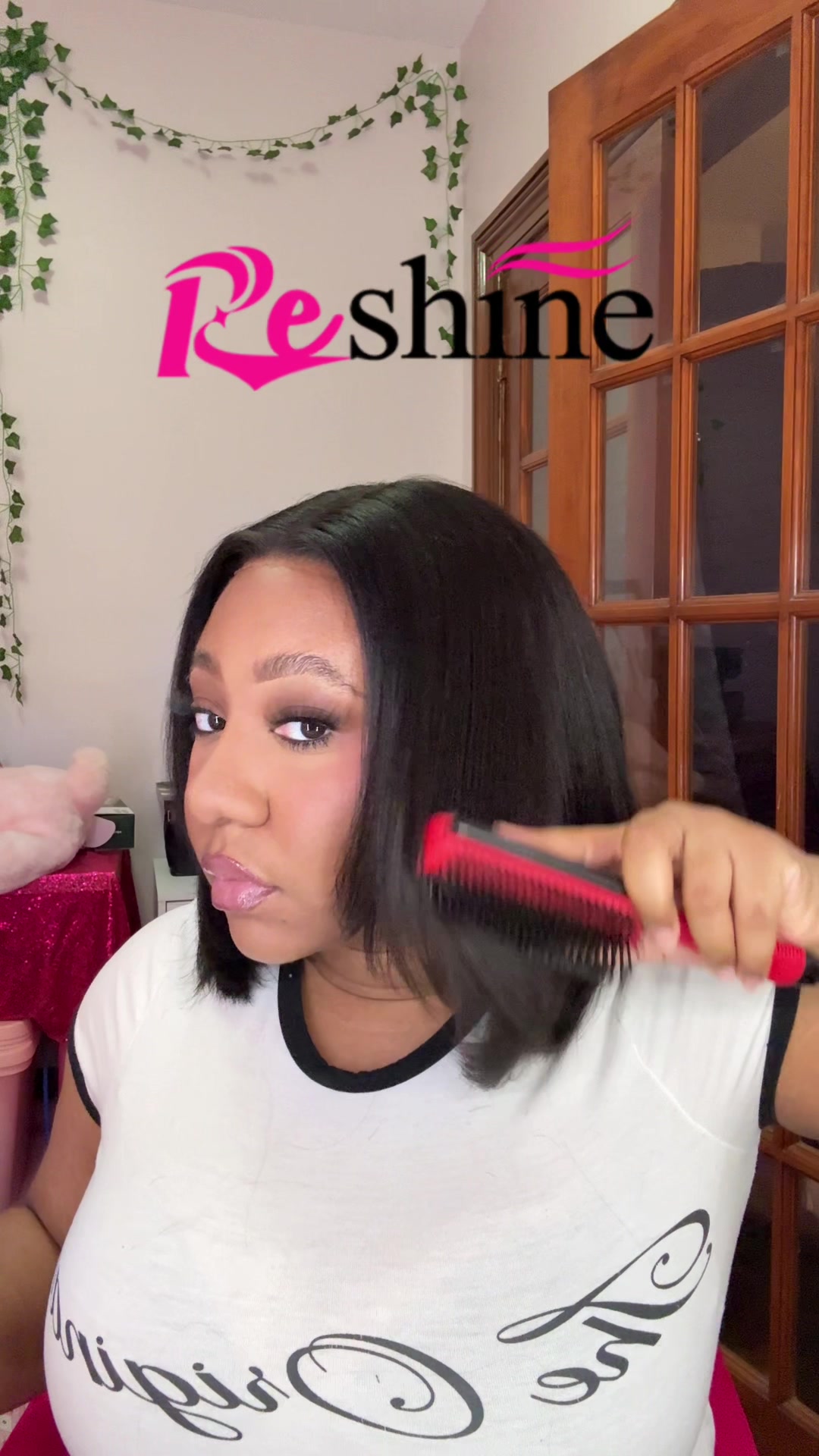 TikTok post by @aleahtrinity for Reshine Hair. Caption reads: This wig looks SO natural 😍❤️#reshinehair #bobwig....