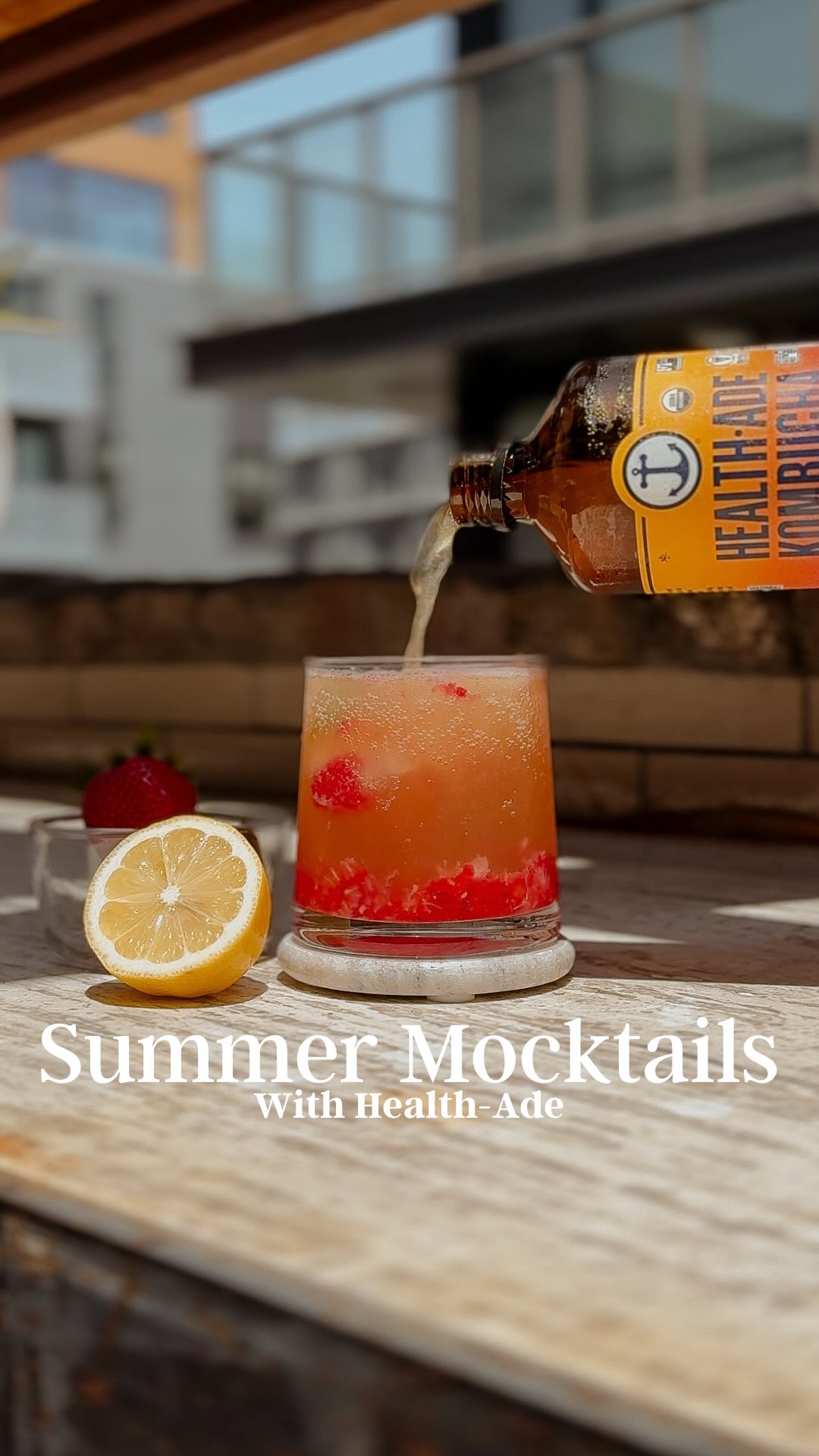 Instagram post by @whatericacraves for Health-Ade Kombucha. Caption reads: Summer mocktail season is officially here 🍓✨☀️ I....