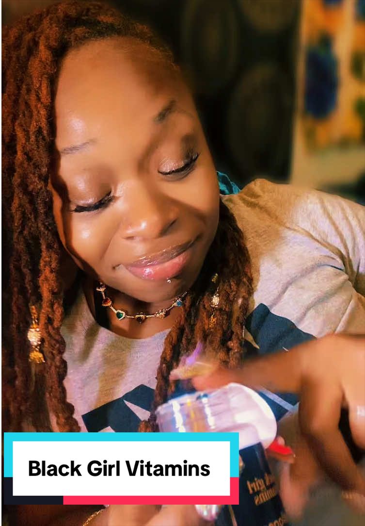 TikTok post by @shesunmoved for Black Girl Vitamins. Caption reads: [...] #collagenpeptides #biotin #blackgirlvitamins....
