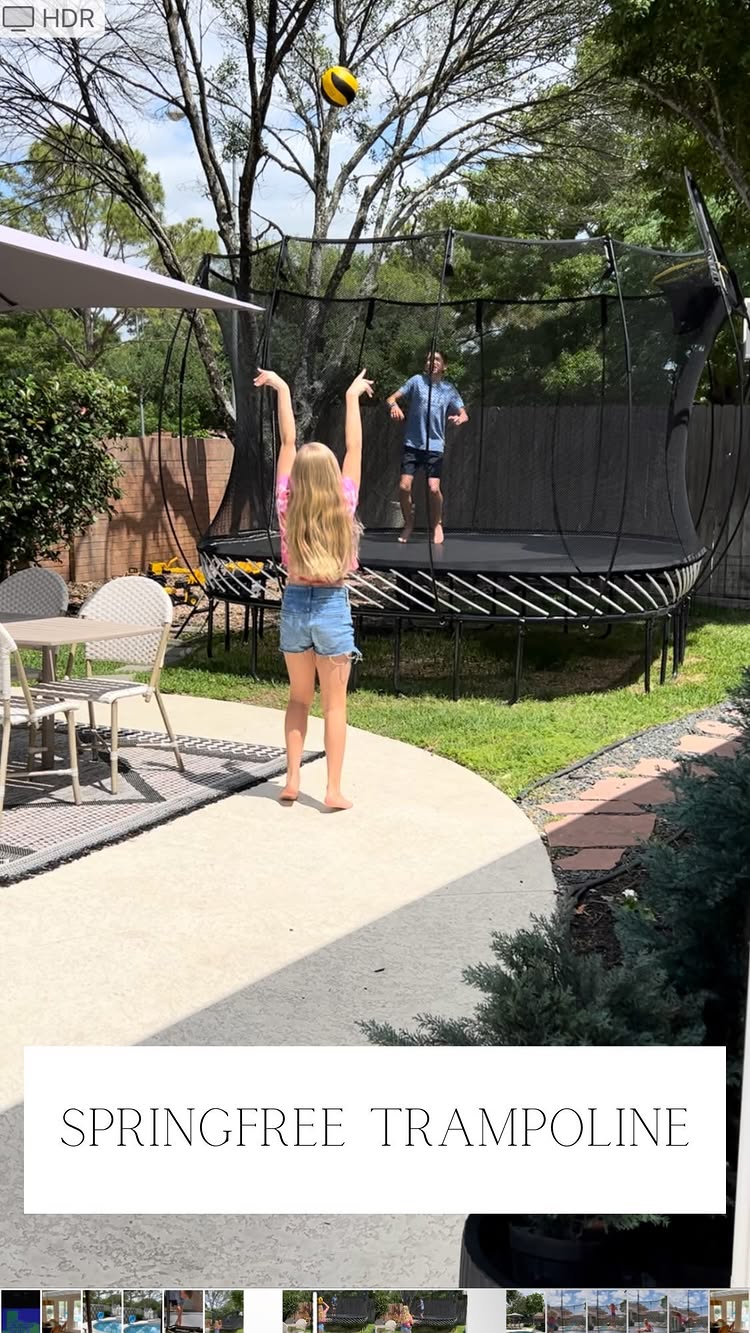 Instagram post by @kayleymillerhome for Springfree Trampoline. Caption reads: We bought our @springfreetrampoline in October as....