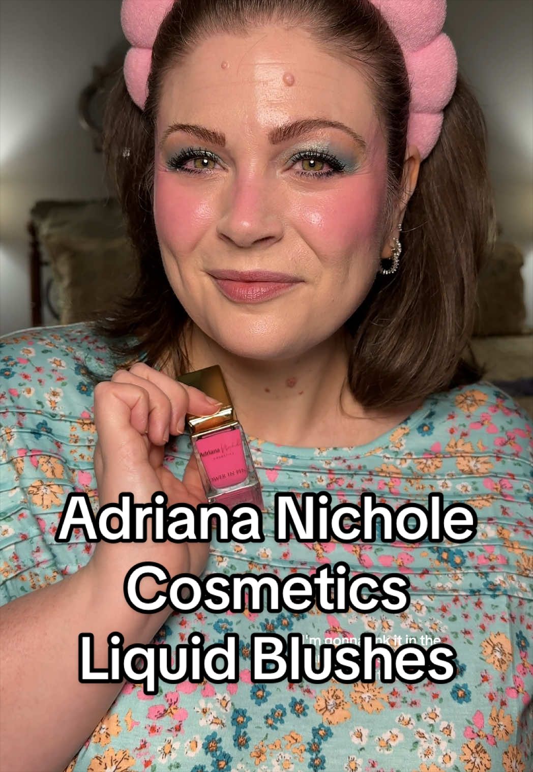 TikTok post by @melissa_beautyover40 for Adriana Nichole Cosmetics. Caption reads: [...] favorite pink liquid blush - @Adriana....