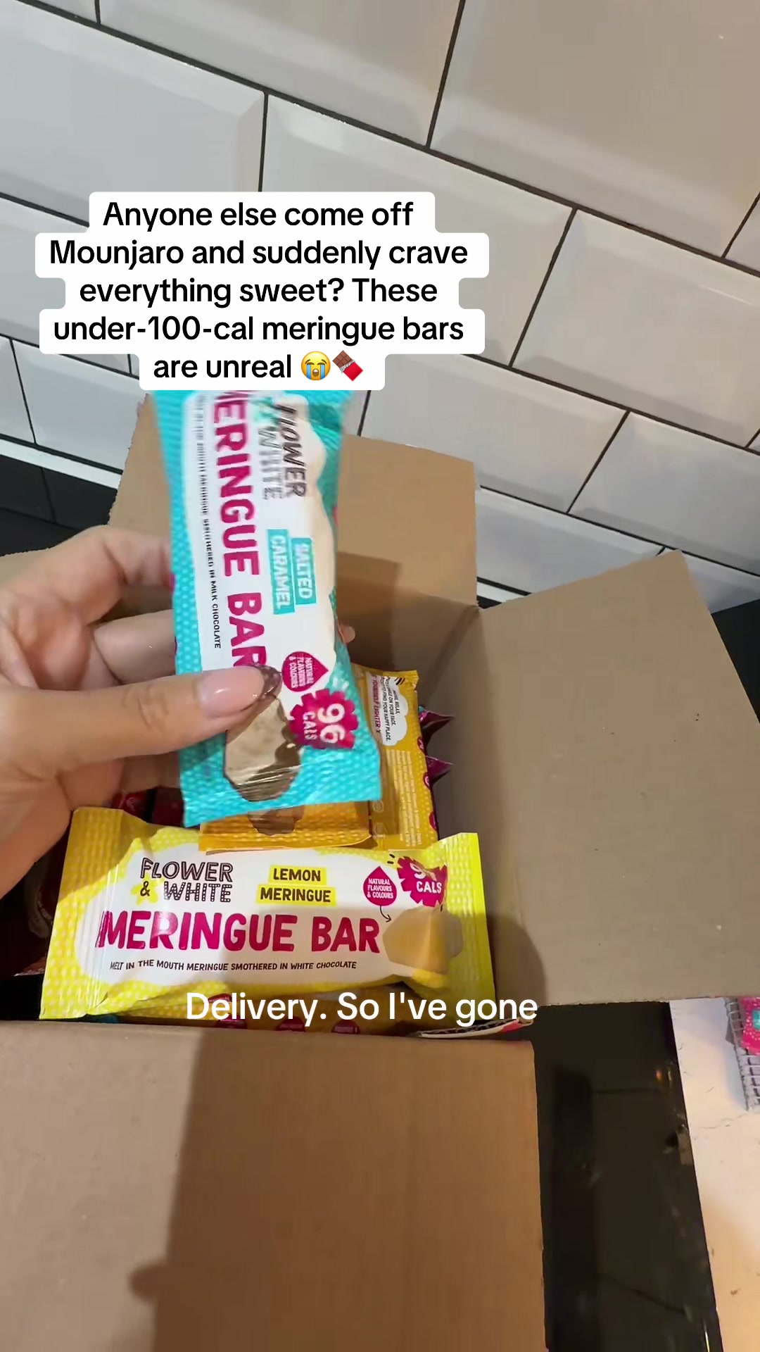 TikTok post by @cartcrushuk for Flower & White. Caption reads: [...] #LowCalTreats#snackideas @Flower & White.