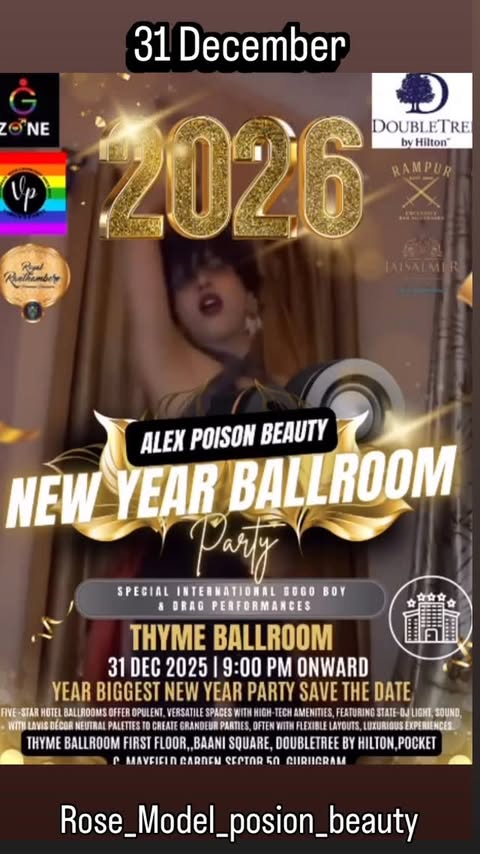 Instagram post by @rose_model__poison_beauty for Hilton Hotels & Resorts. Caption reads: @rose_model__poison_beauty *💥 YEAR BIGGEST LGBTQ+....