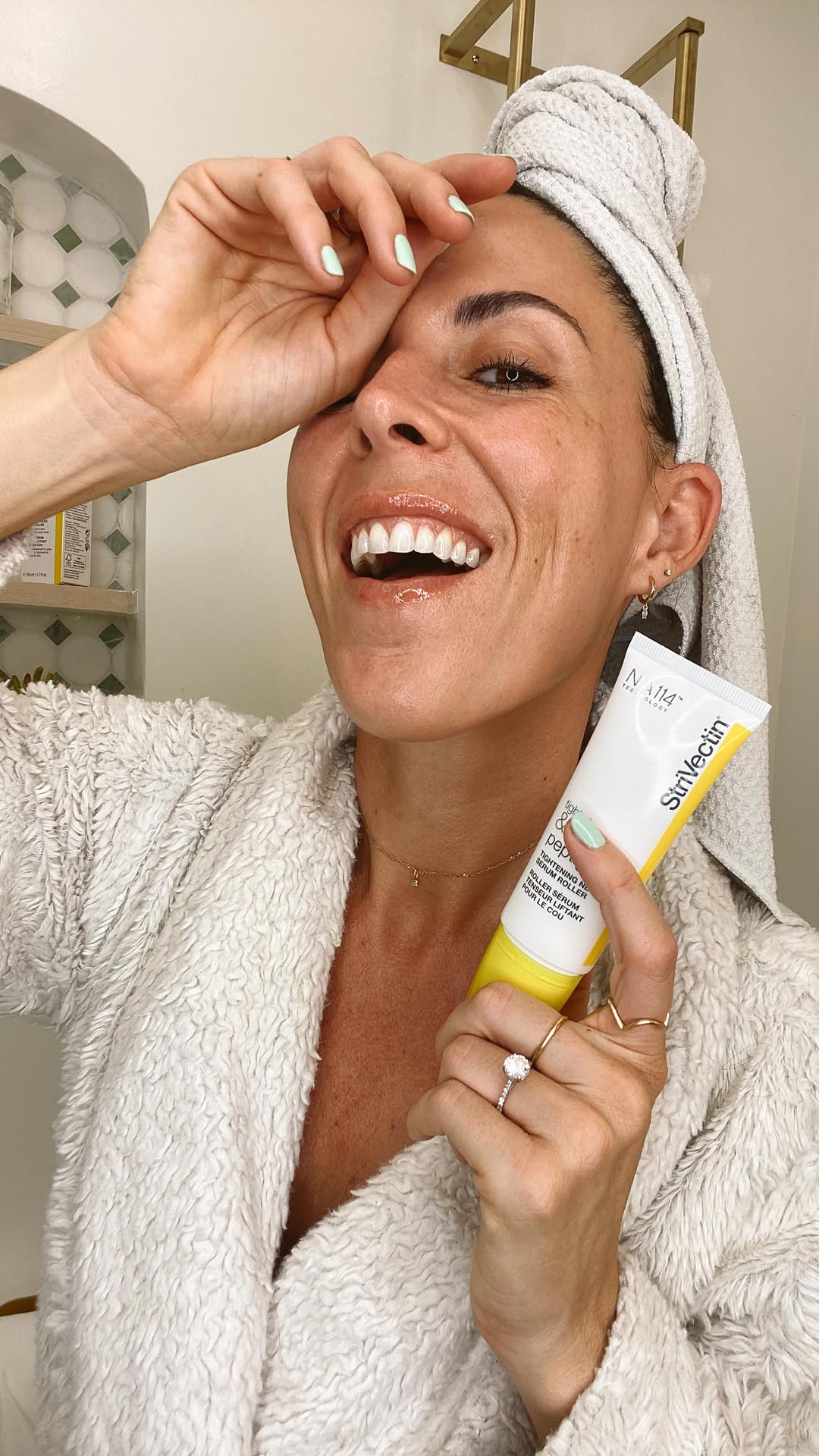 Instagram post by @joslyndavis for StriVectin. Caption reads: GOODBYE GOBBLER, hello GORG NECK thanks to....