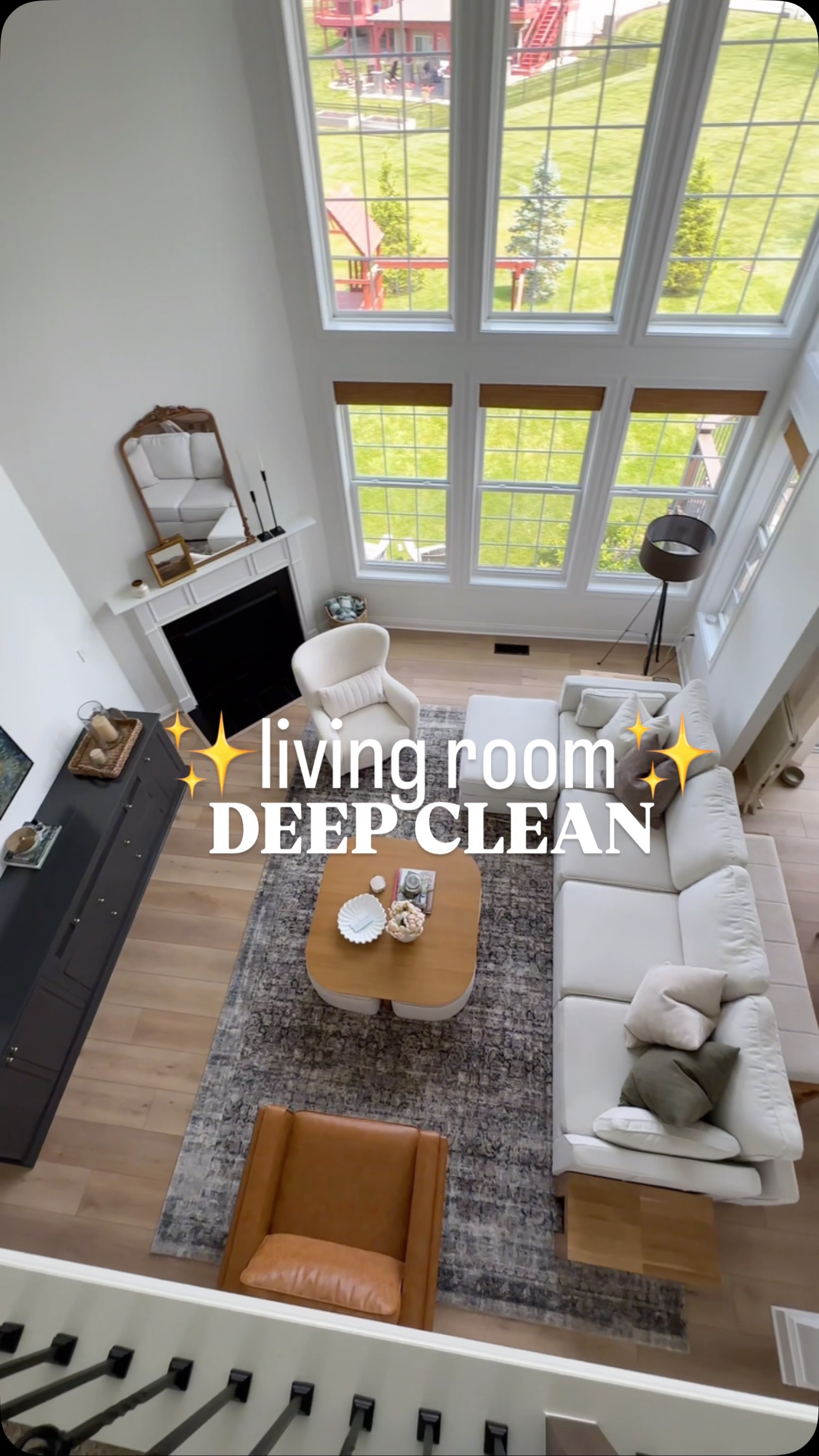 Instagram post by @carissacleansitall for Shark Home. Caption reads: Time to deep clean and scrub the living room. The....