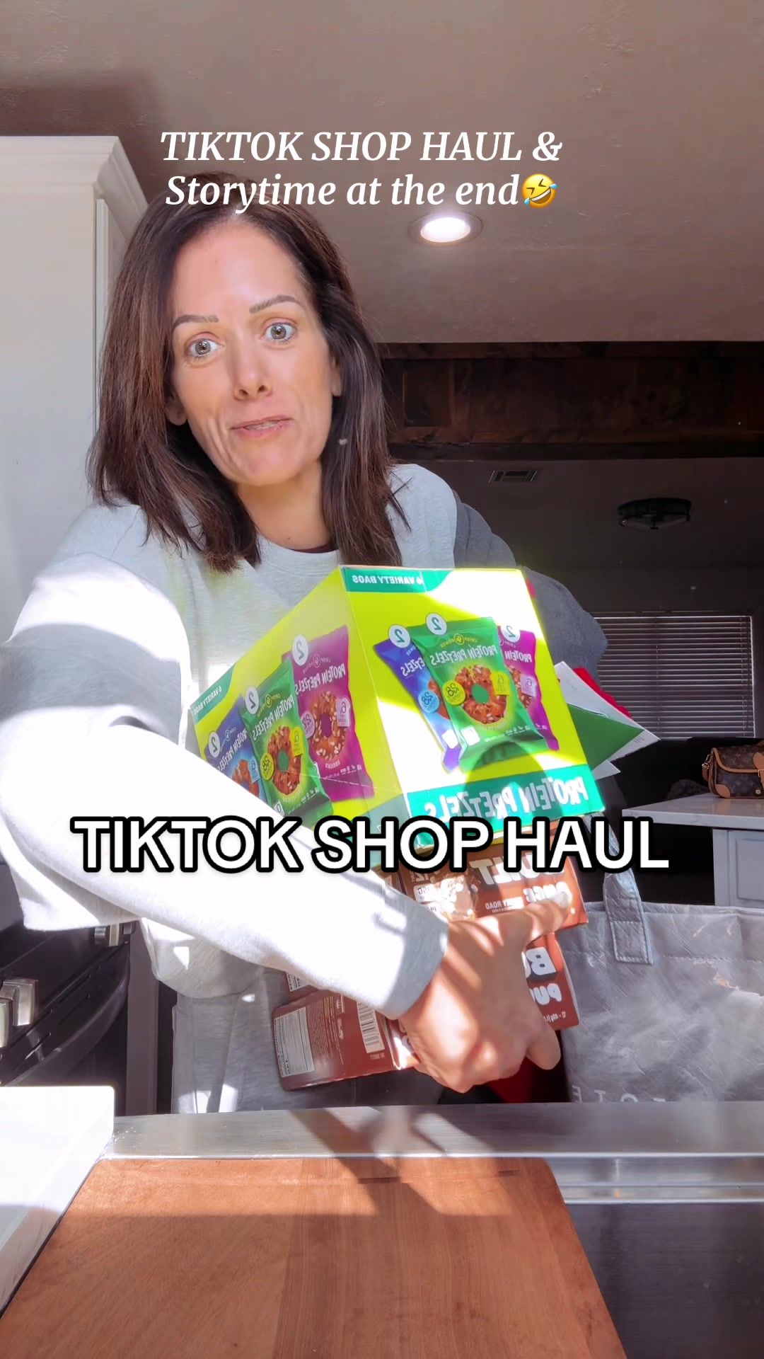 TikTok post by @takingmylifebackat42 for BUILT Bar. Caption reads: [...] Pretzels: 6/10 Sweatshirts: 10/10!! Built....