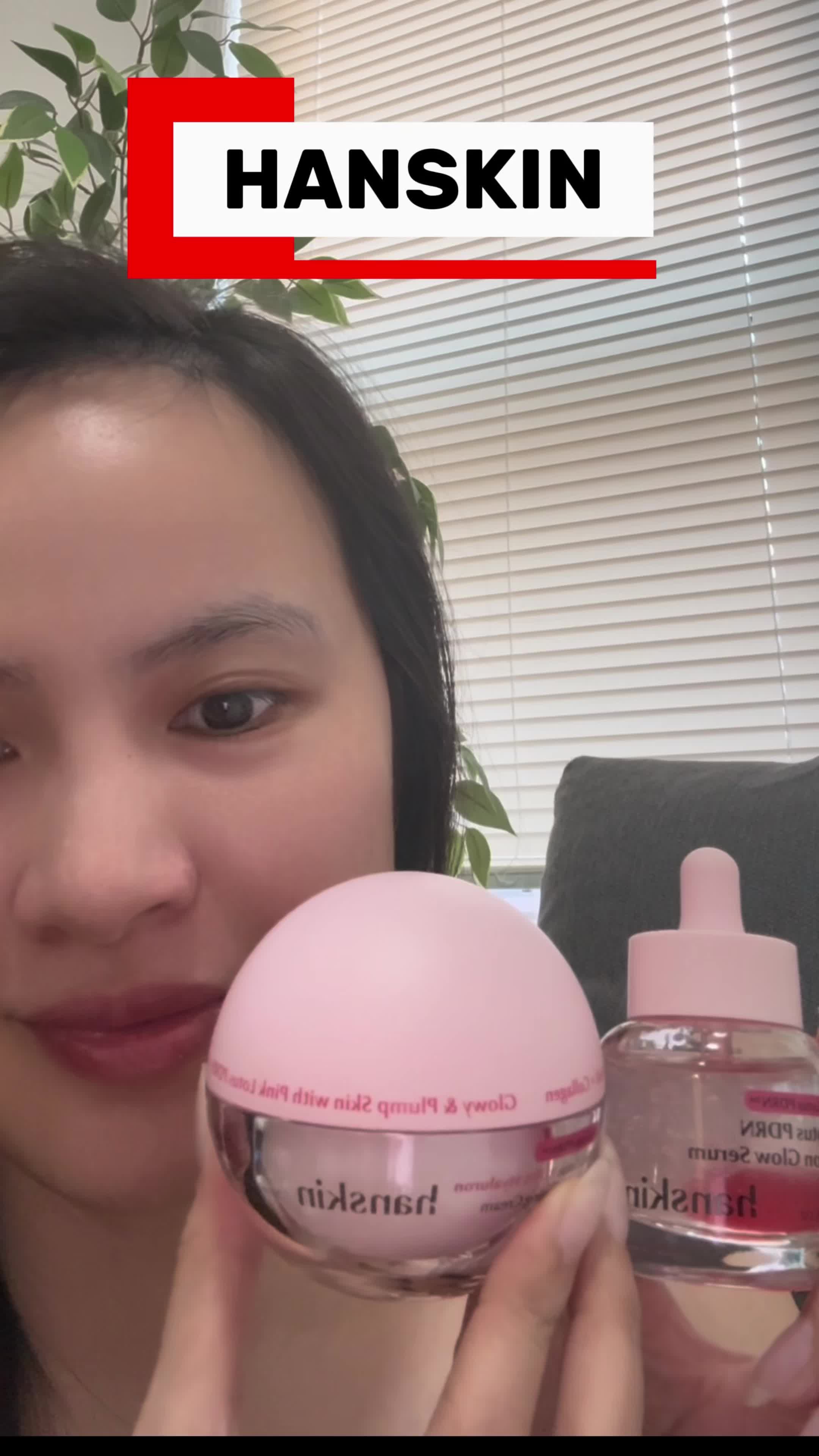 TikTok post by @phuong_ugc2201 for Hanskin Skincare. Caption reads: ✨ My current glass skin obsession ✨ I’ve been....