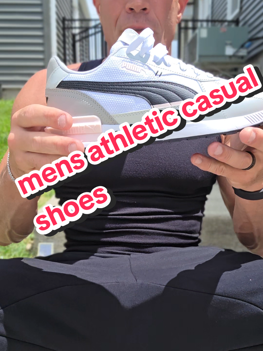 TikTok post by @dcfitness1 for SHOEBACCA.COM. Caption reads: @SHOEBACCA mens athletic casual shoes....