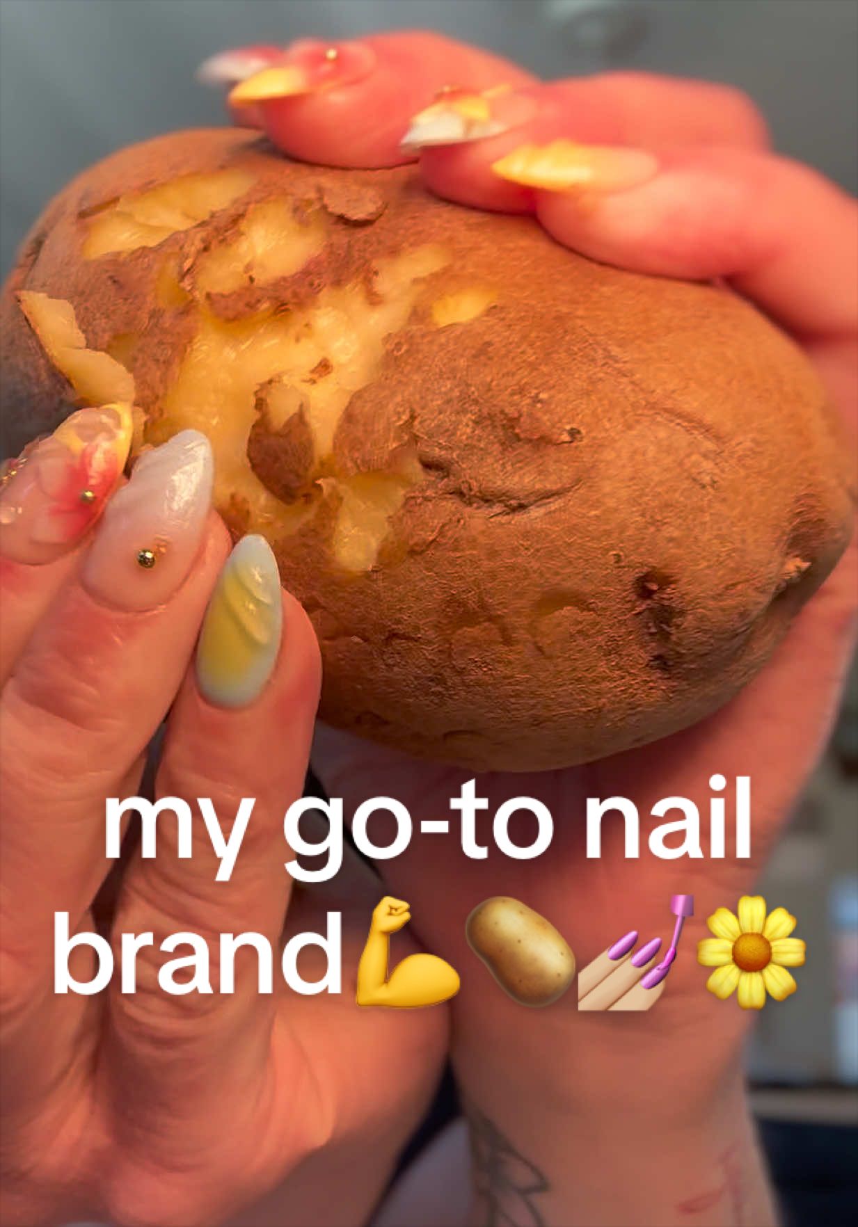 TikTok post by @abbydlane for Ersa Nails. Caption reads: [...] it’s the potato for me💀🤣 @Ersa Nails....