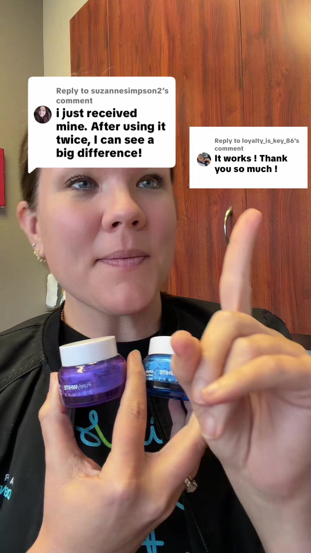 TikTok post by @monica_leanne for PurelyWHITE Deluxe. Caption reads: [...] have loved this whitening powder!....