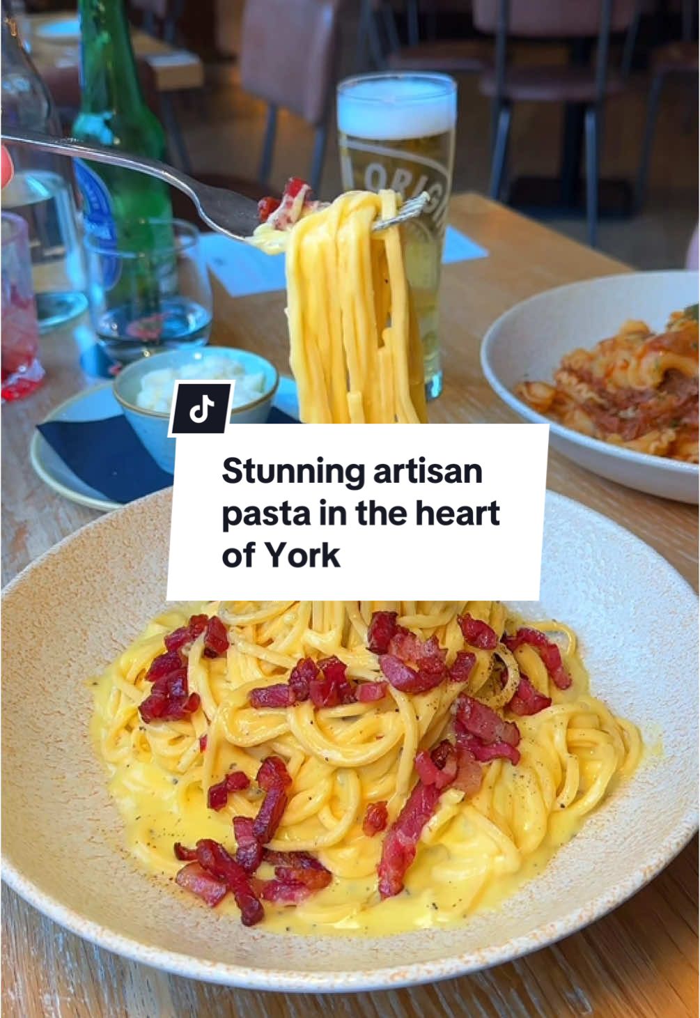 TikTok post by @the.yorkshireman for Pasta Evangelists. Caption reads: @Pasta Evangelists has teamed up with @Hotel....