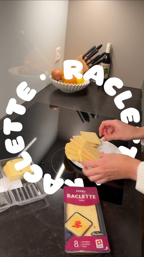 Instagram post by @frau.suter for COOP. Caption reads: Was dörf bi diim Raclette uf kein Fall....