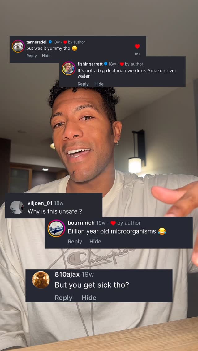 Instagram post by @thejohndevereaux for LifeStraw. Caption reads: the next time I decide to drink glacier water,....