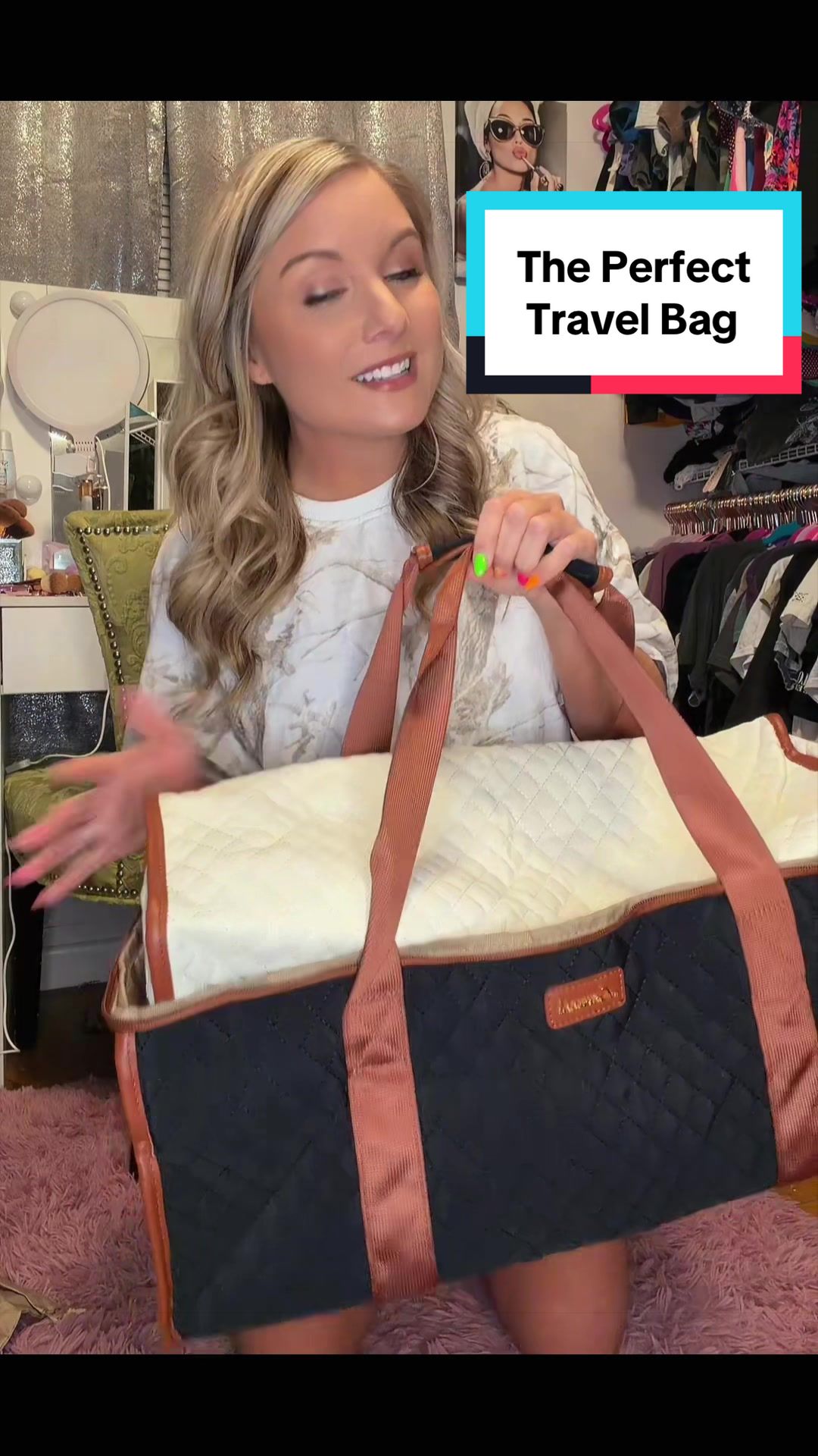 TikTok post by @mckaylalucas1 for Lovevook. Caption reads: [...] #luggage #travel #dufflebag #travelbag....