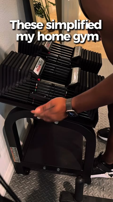 Instagram post by @joelvthocfit for PowerBlock. Caption reads: @powerblockdumbbells have completely changed how I....