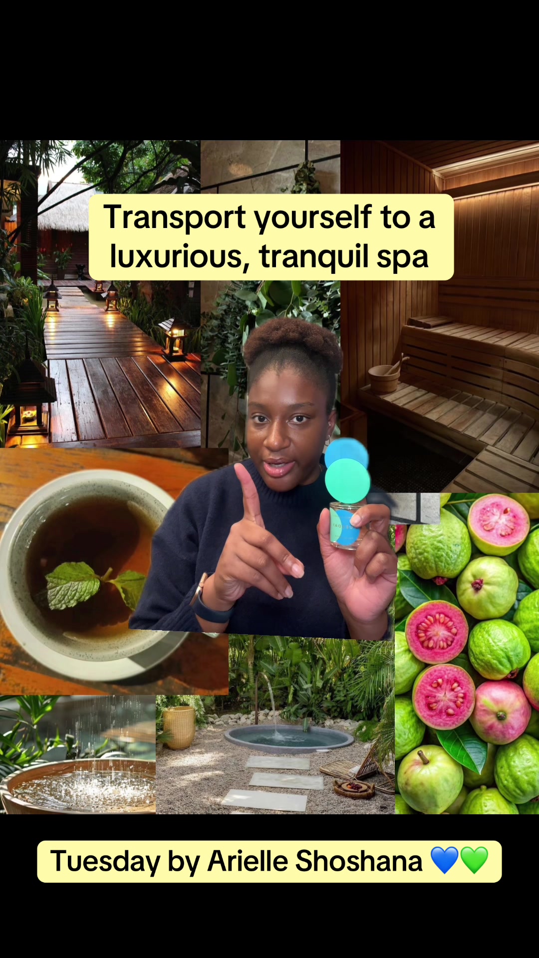 TikTok post by @chinnies__ for Arielle Shoshana. Caption reads: [...] lush outdoor spa with tuesday by....