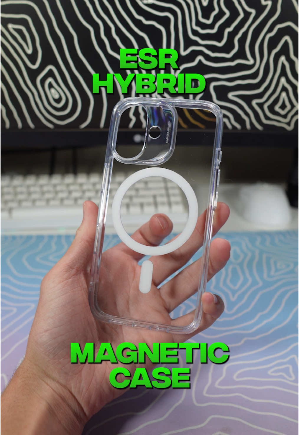 TikTok post by @infinitetech_ for ESR. Caption reads: Is this the best iPhone 16 phone case? 👀 @ESR US....