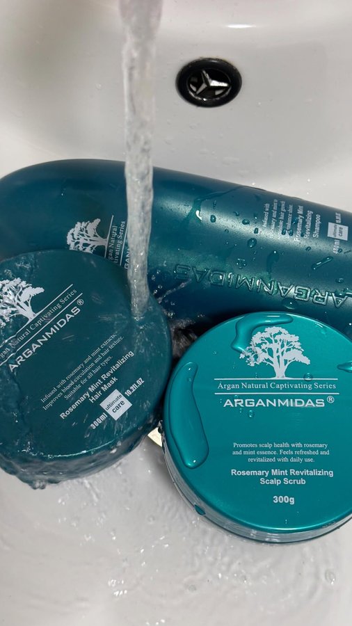 Instagram post by @magdamamulashvili for Arganmidas. Caption reads: The Arganmidas Rosemary Mint collection offers a....