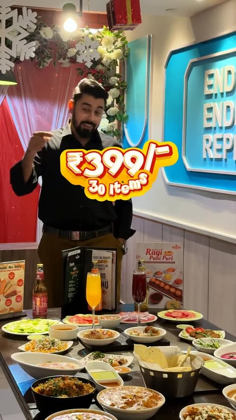 Instagram post by @rahman_raees_12 for Barbeque Nation. Caption reads: 🍽 The Big Buffet
One Price, 30+ Unlimited Veg &....