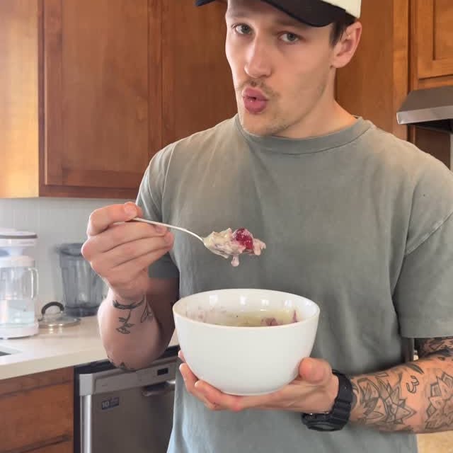 Instagram post by @charliebullockk_ for Outwork Nutrition. Caption reads: My current favorite breakfast 🥣

So delicious and....