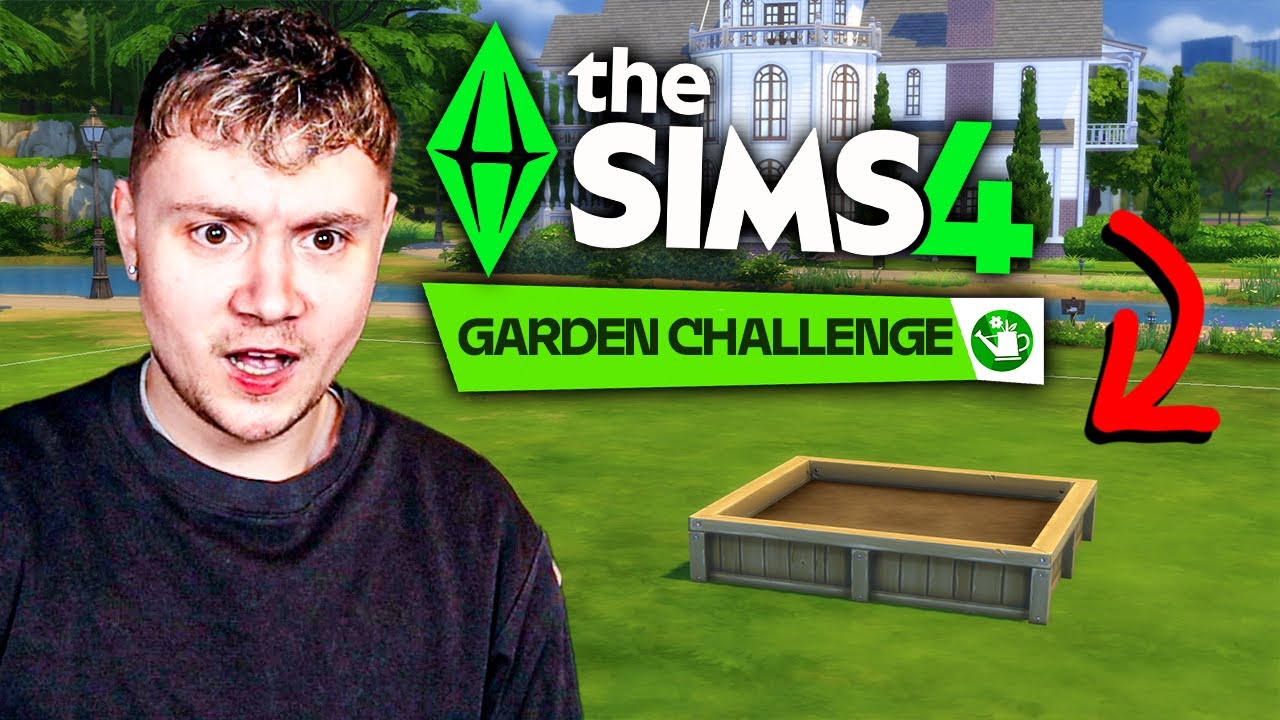 YouTube post by @SatchOnSims for Instant Gaming. Caption reads: I attempted EA's official Sims 4 build challenge.
