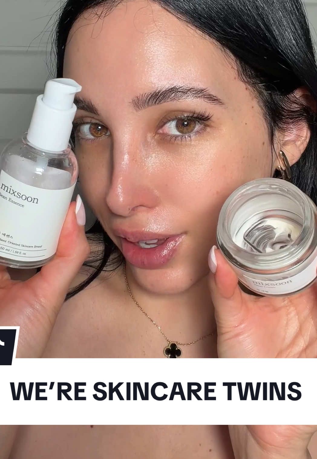 TikTok post by @mar.hacks for mixsoon. Caption reads: officially skincare twins 🤍 my @mixsoon bean duo....