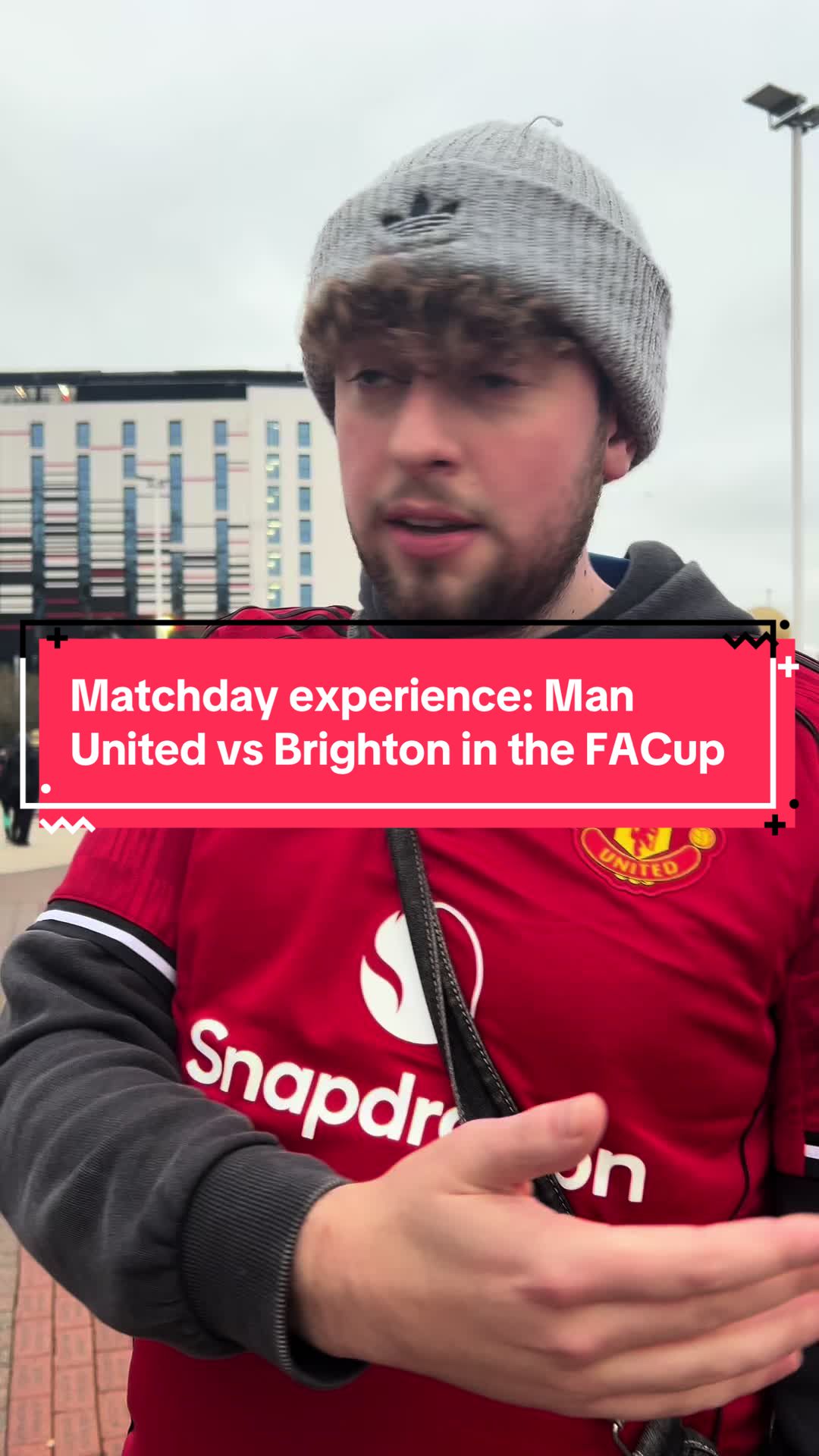 TikTok post by @jakedoesfootball for Konami. Caption reads: Man United vs Brighton Matchday experience....