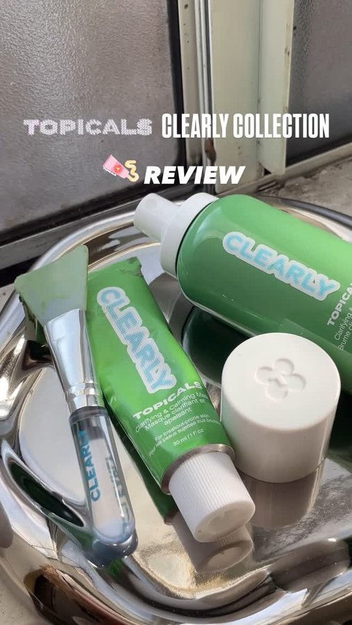 Instagram post by @michelleaescobar for TOPICALS. Caption reads: The Tea on @topicals NEWEST CLEARLY COLLECTION is....