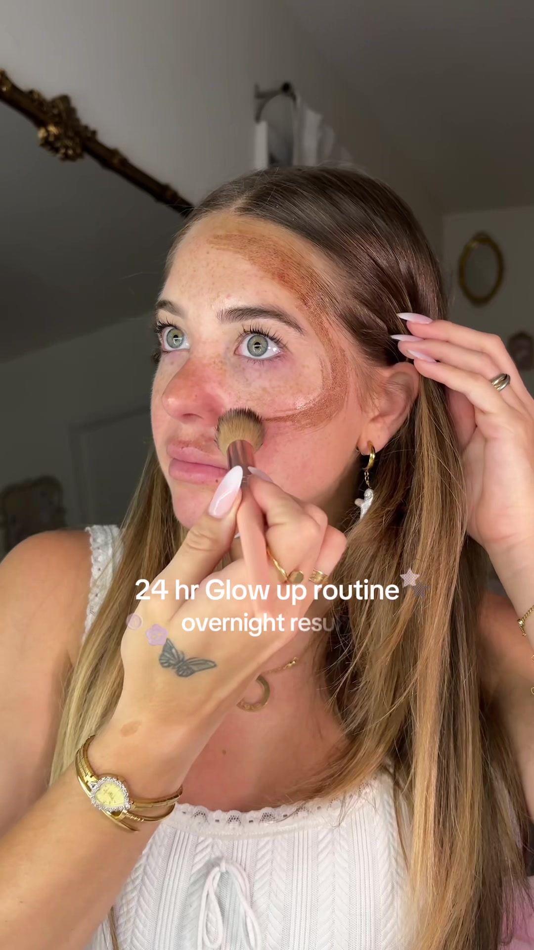 TikTok post by @isabellacjansen for Loving Tan. Caption reads: [...] feel pretty without makeup ✨🤎 using @Loving....