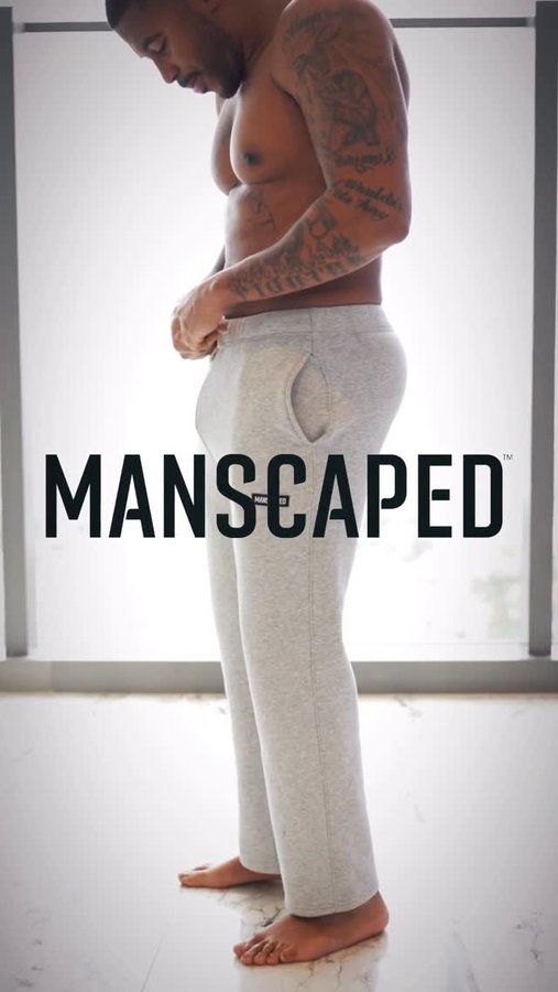 Instagram post by @blaiseffrench for MANSCAPED. Caption reads: Grey Sweatpants Season Is Finally Here And It Just....