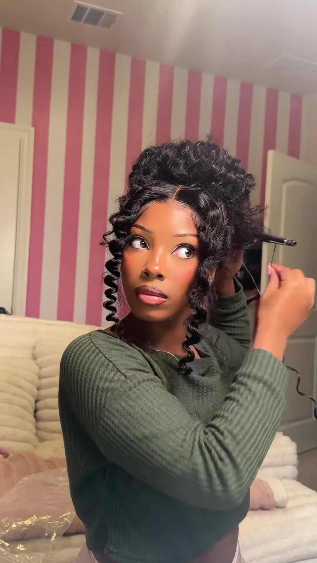 TikTok post by @kniamyaw for Karlami. Caption reads: Sooo cutesy & girly! 🫧💗✨ @karlami hair @KarlaMi....