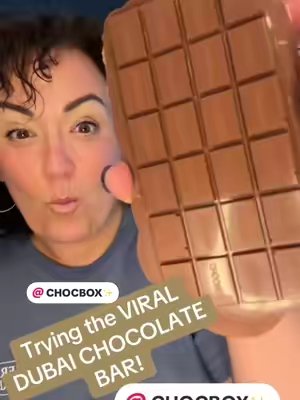TikTok post by @crystalcrunchinmom for CHOCBOX. Caption reads: Made me a dark chocolate Dubai bar from @CHOCBOX ✨....