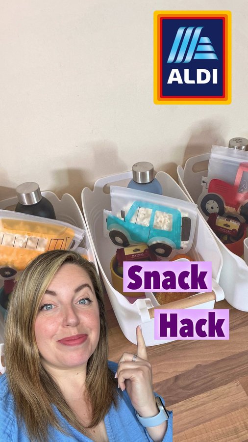 Instagram post by @irishbudgeting for Aldi UK. Caption reads: Snack station savings!

This is the best hack for....
