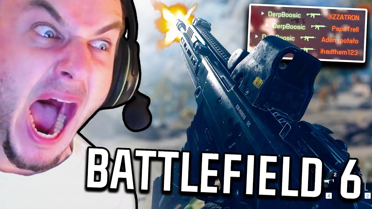 YouTube post by @M3RKMUS1C for G FUEL. Caption reads: BATTLEFIELD 6 OPEN BETA is AMAZING!.