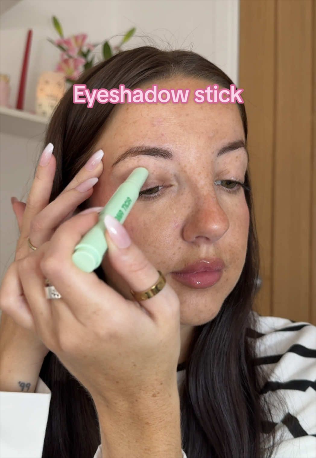TikTok post by @charlottefarrarx for Jordana Ticia Cosmetics. Caption reads: @Jordana Ticia gummy twinkle stick in the shade 24....