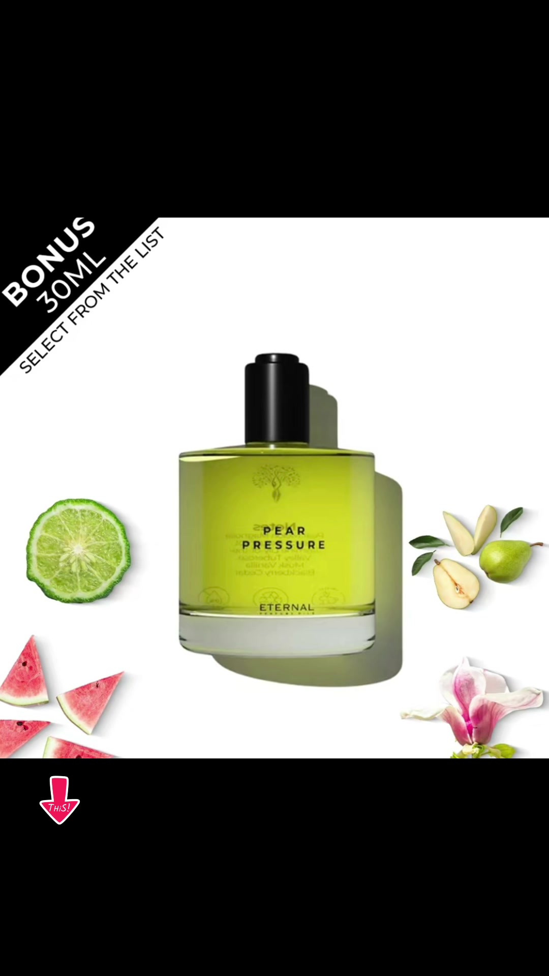 TikTok post by @luanacellini2 for Eternal Perfume Oils. Caption reads: [...] Pressure Perfume Oils For Women@Eternal....