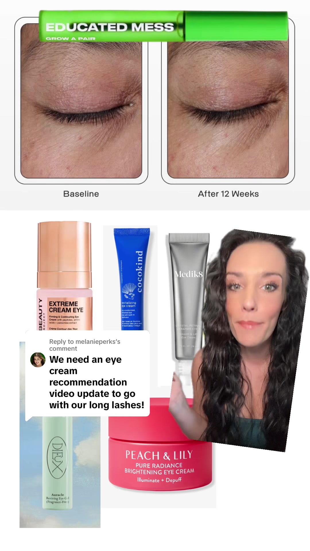 TikTok post by @alexeducatedmess for Educated Mess. Caption reads: Replying to @melanieperks here are my top eye....