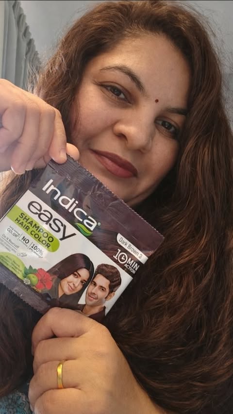 Instagram post by @magic_pranali for Indica Hair Color. Caption reads: #ad As easy as shampoo, works in just 10 minutes —....