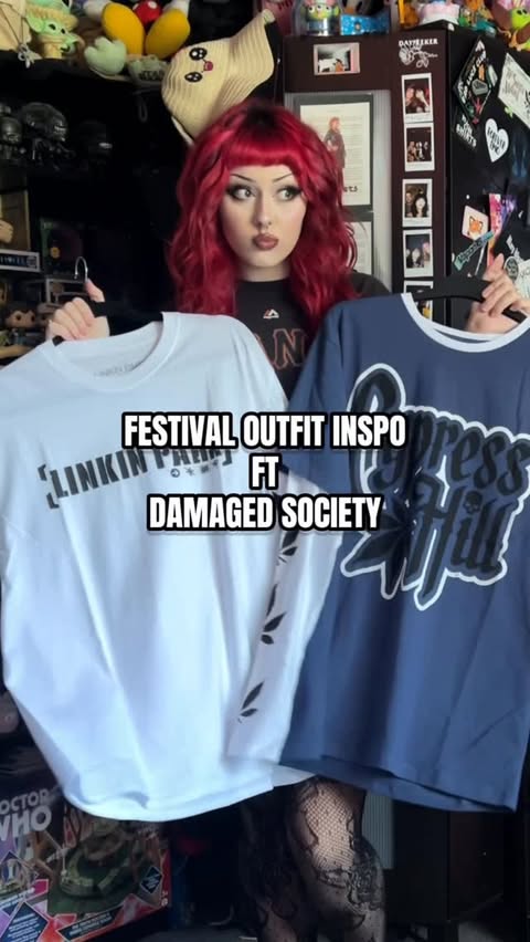 Instagram post by @abzynthh_ for Damaged Society. Caption reads: [...] fun styling these band tees from....