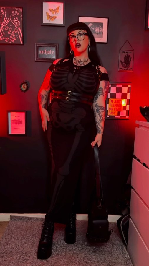 Instagram post by @rhikatera for Anthony Wang. Caption reads: [...] Dress, bag, harness: @killstar Shoes:....