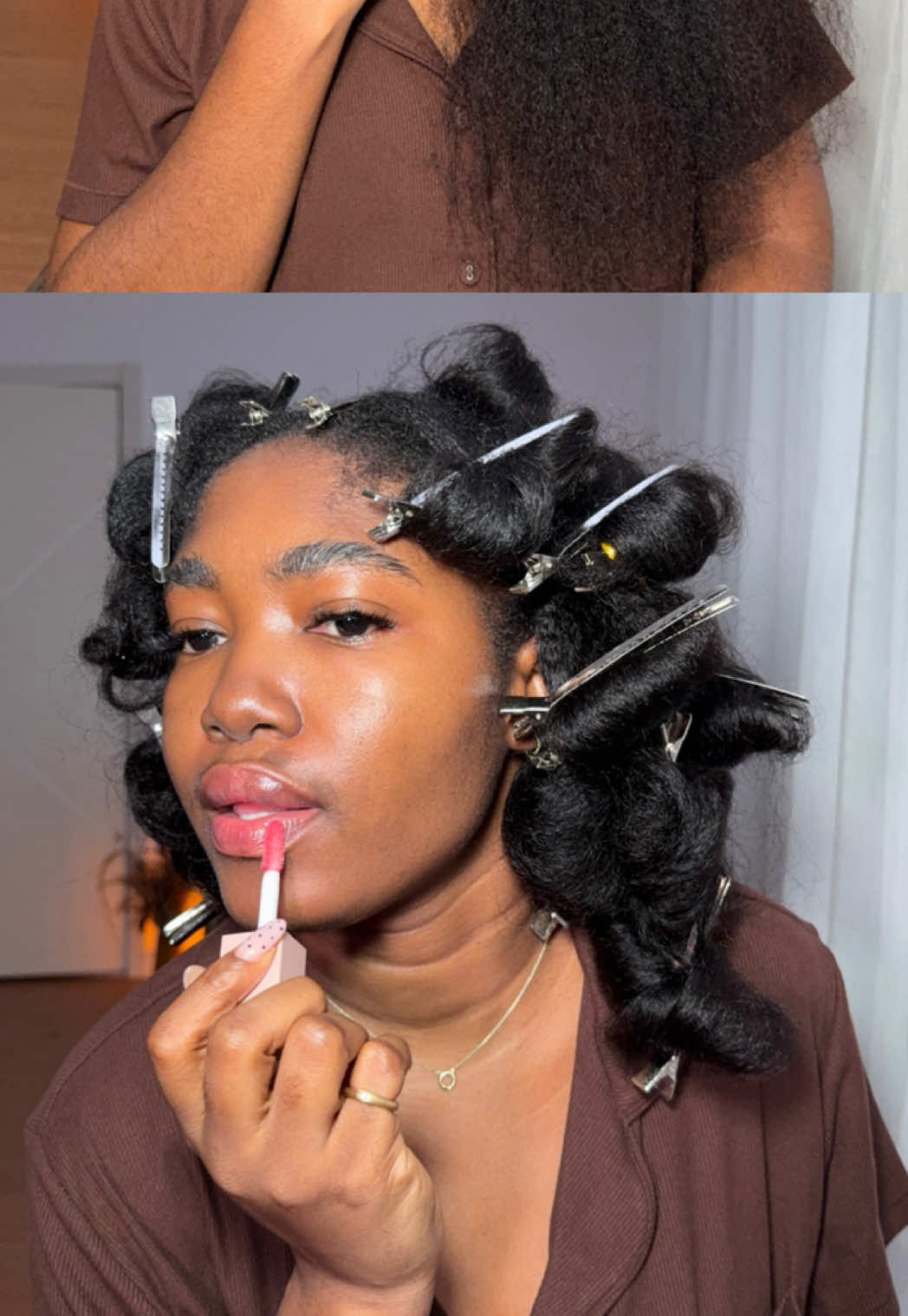 TikTok post by @naturalblackgirliee for KISS Colors & Care. Caption reads: My signature chic ‘90s curly look was so much....