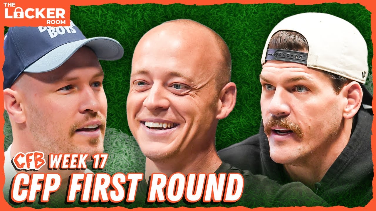 YouTube post by @BussinWithTheBoys for True Classic. Caption reads: Josh Pate Picks College Football Playoff First....