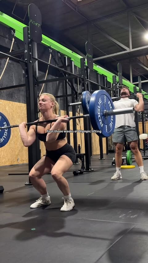 Instagram post by @nadinehettinga_ for Gymshark. Caption reads: First snatch, first clean, first hang clean and....