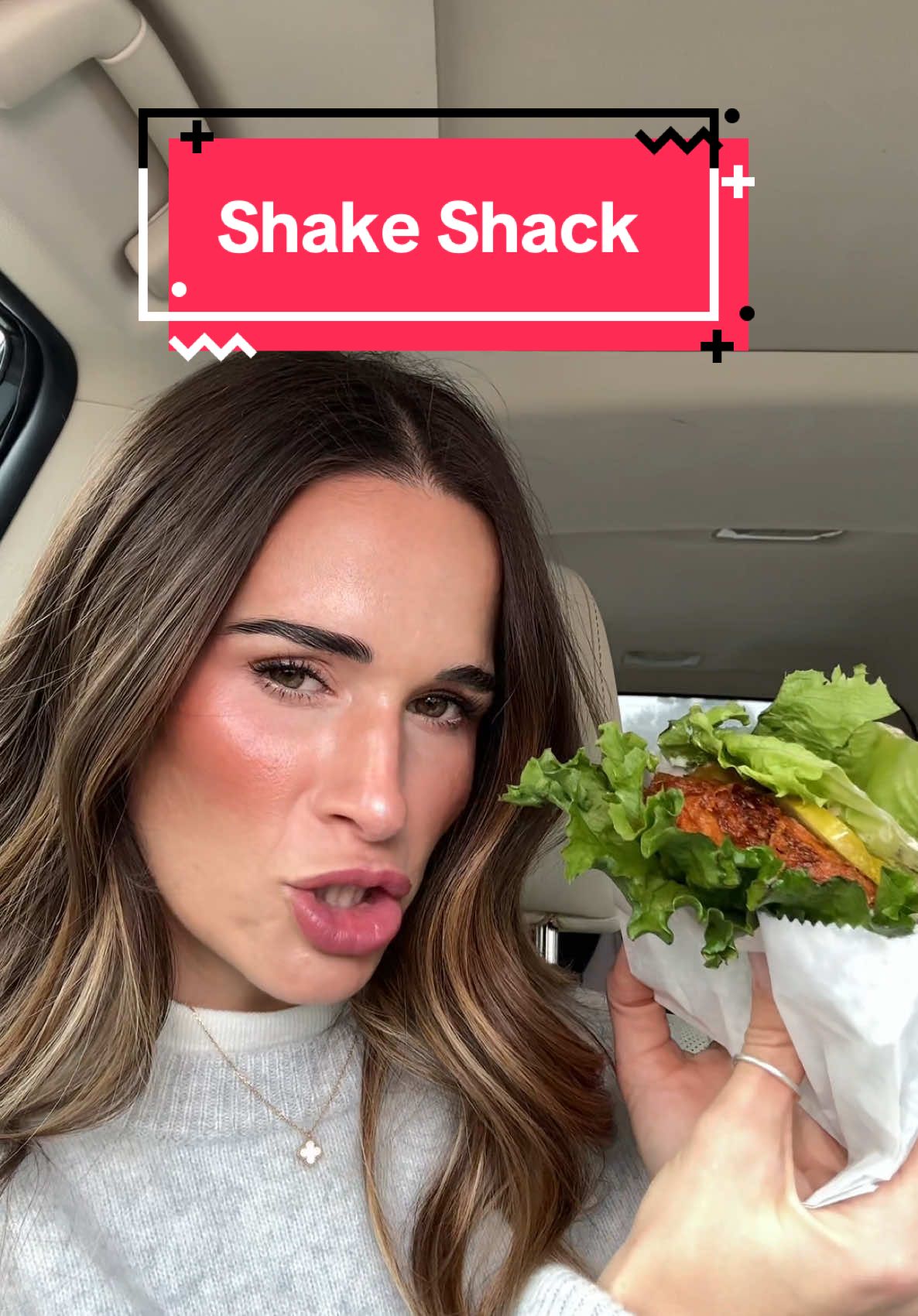TikTok post by @maggieeatsss for Shake Shack. Caption reads: Trying a couple new menu items from The Good Fit....