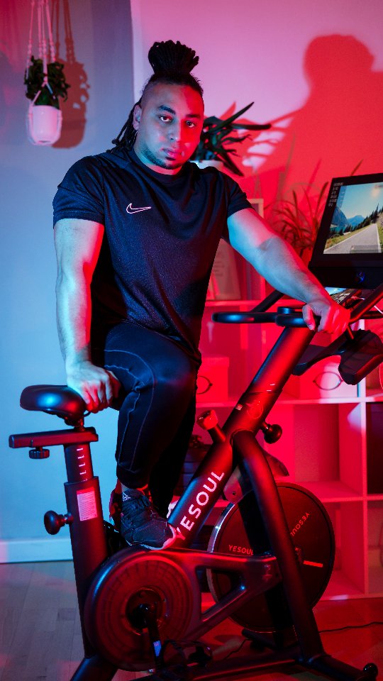 Instagram post by @saiko_official for YESOUL FITNESS. Caption reads: Meet the YESOUL G1 Plus 24" HD Smart Bike from....