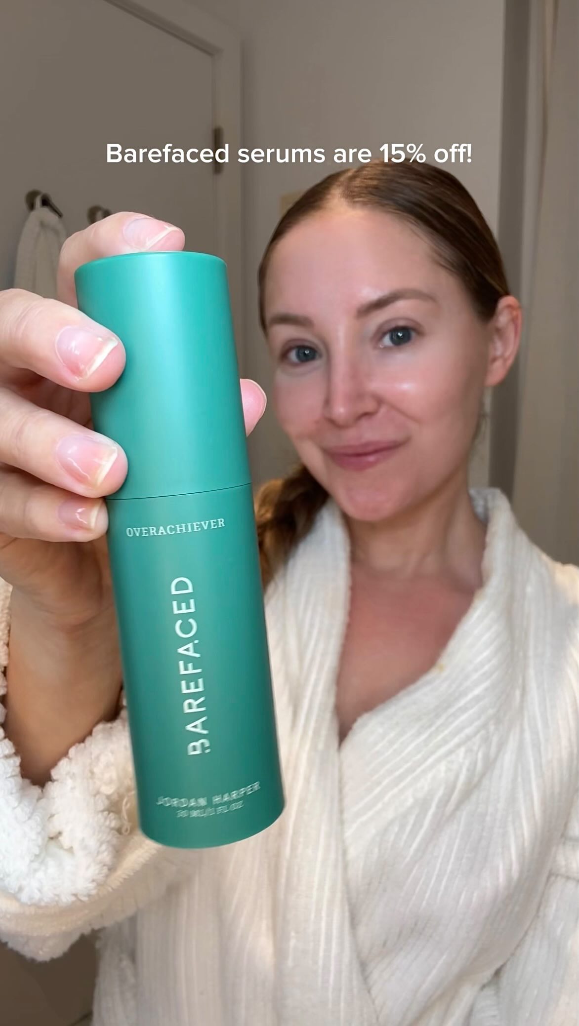 Instagram post by @jillian.gottlieb for Barefaced. Caption reads: @barefaced serums 15% off 10/7-10/8!!! [...].