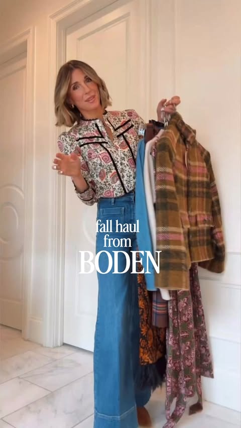 Instagram post by @cellajaneblog for Boden. Caption reads: [...] DM with details to shop! Fall haul from....