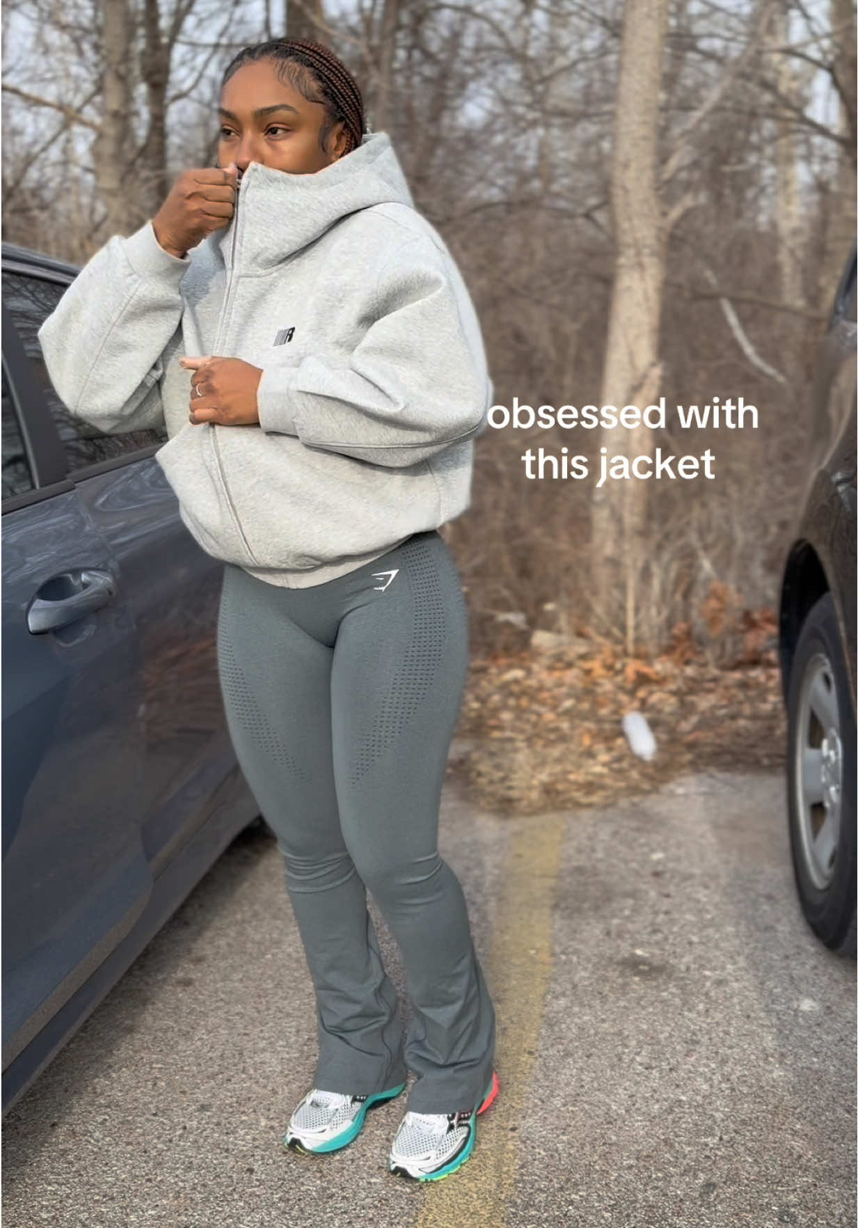 TikTok post by @keonaaww for Saucony. Caption reads: [...] (viral soft flared leggings) shoes: Saucony....