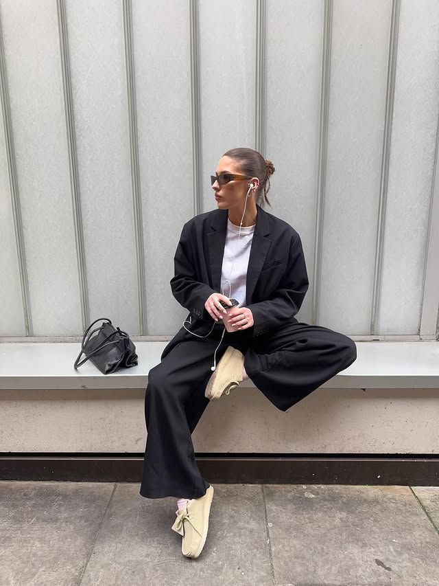 Instagram post by @halinapezcak for Clarks Originals. Caption reads: ad springtime with @clarksoriginals in the classic....